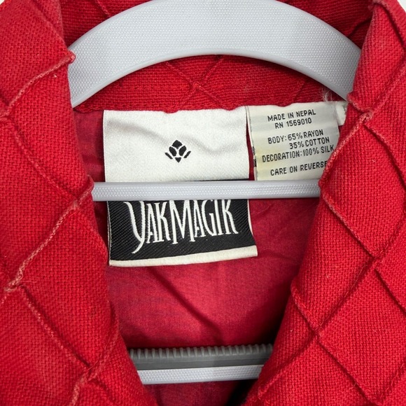 Yak Magik Quilted Patchwork Jacket Red Blue Star Applique Folk Art Size M Artsy - Picture 6 of 9
